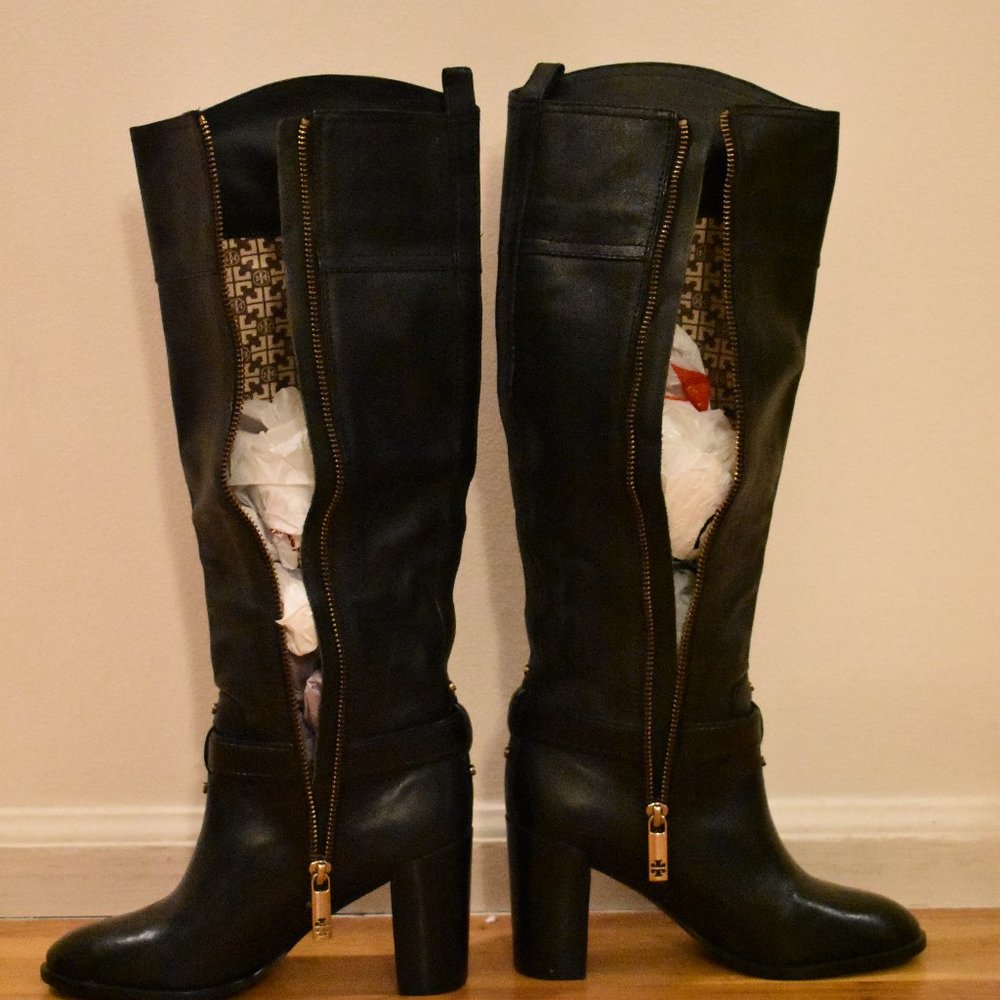 Tory Burch Black Leather High Heels Boots Size 5 - Picture 4 of 8